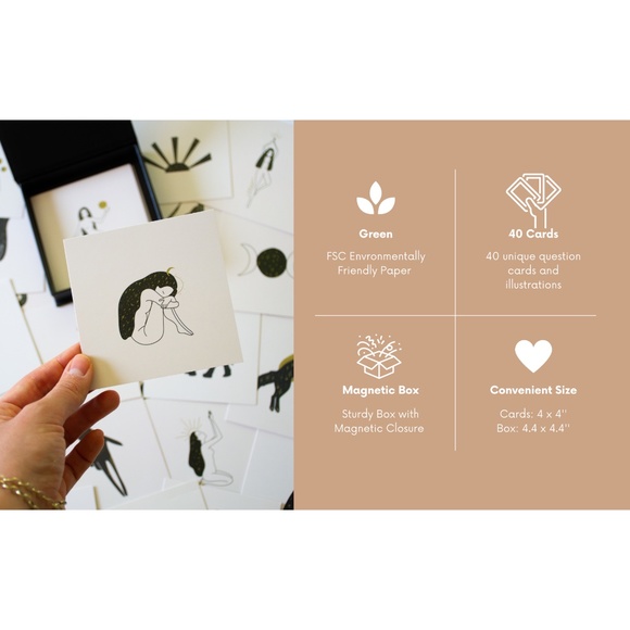 Self Reflection Meditation Cards, Magnetic Black Case, 40 Square Cards - Picture 1 of 5